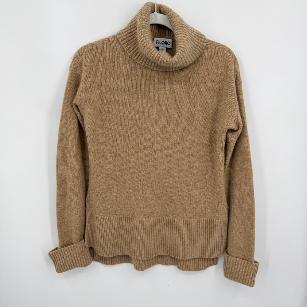 Filoro Cashmere Turtleneck‎ Sz XS Camel / Caramel Pullover Sweater Long Sleeve